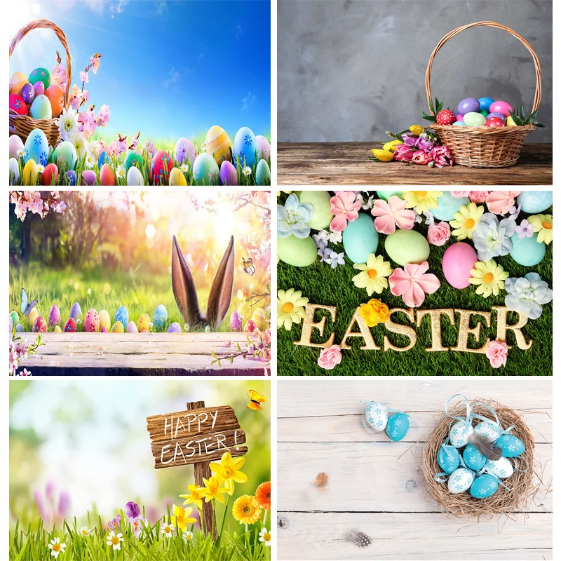 

SHUOZHIKE Green Spring Easter Day Photography Backdrops Props Hare Rabbits Colorful Eggs Wood Photo Studio Background FJ-01