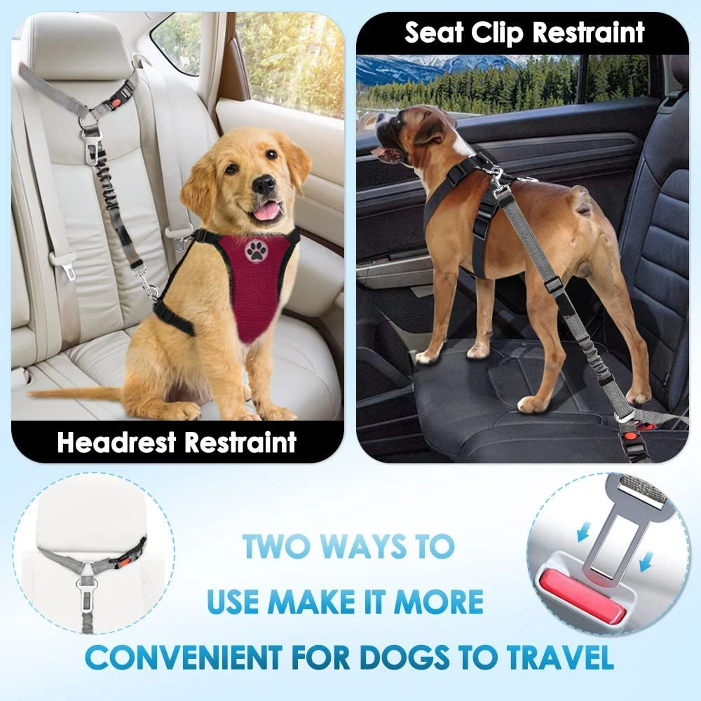 Seatbelt Pet Travel Harness Retractable Dog Tether 3-Piece Dog Car Seat  Belt Set Retractable