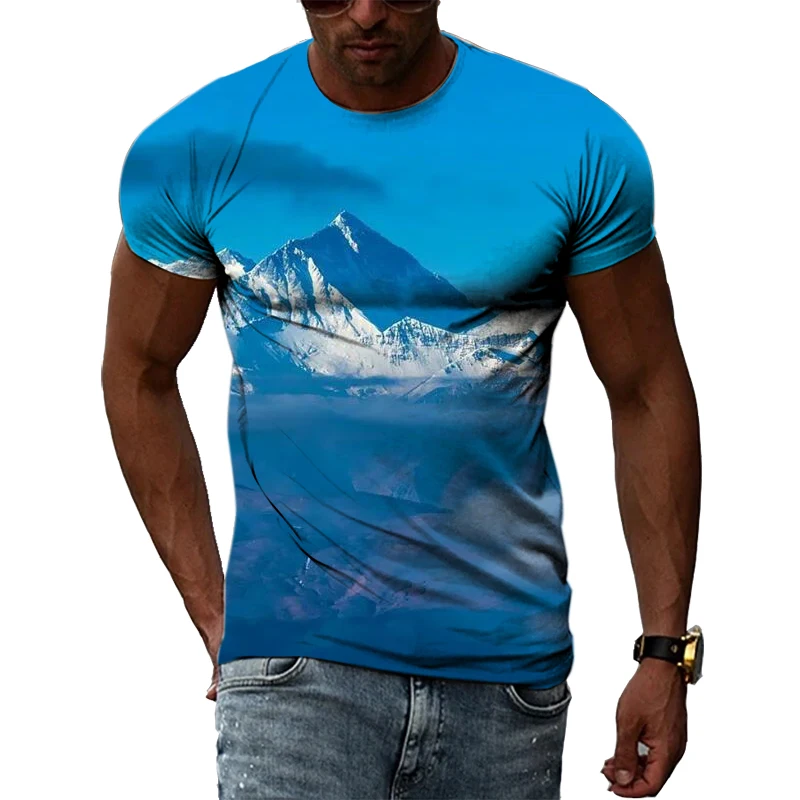 

New Tide Summer Fashion Natural Scenery Picture Casual Print Tees Hip Hop Personality Round Neck Short Sleev