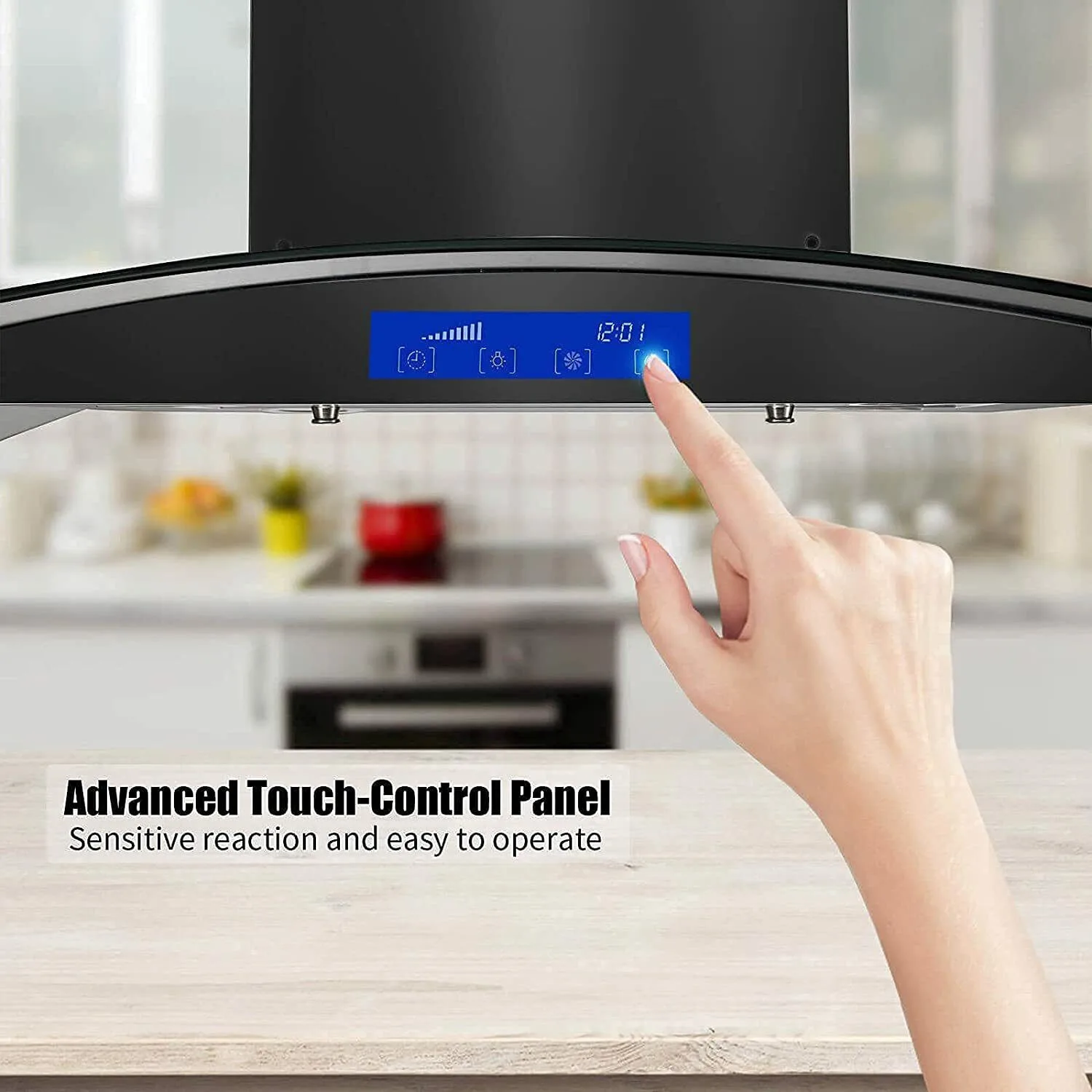 Tieasy 36 inch 900CFM Stainless Steel Island Mount Tempered Glass Digital Panel Range Hood USGI0290BPB 5