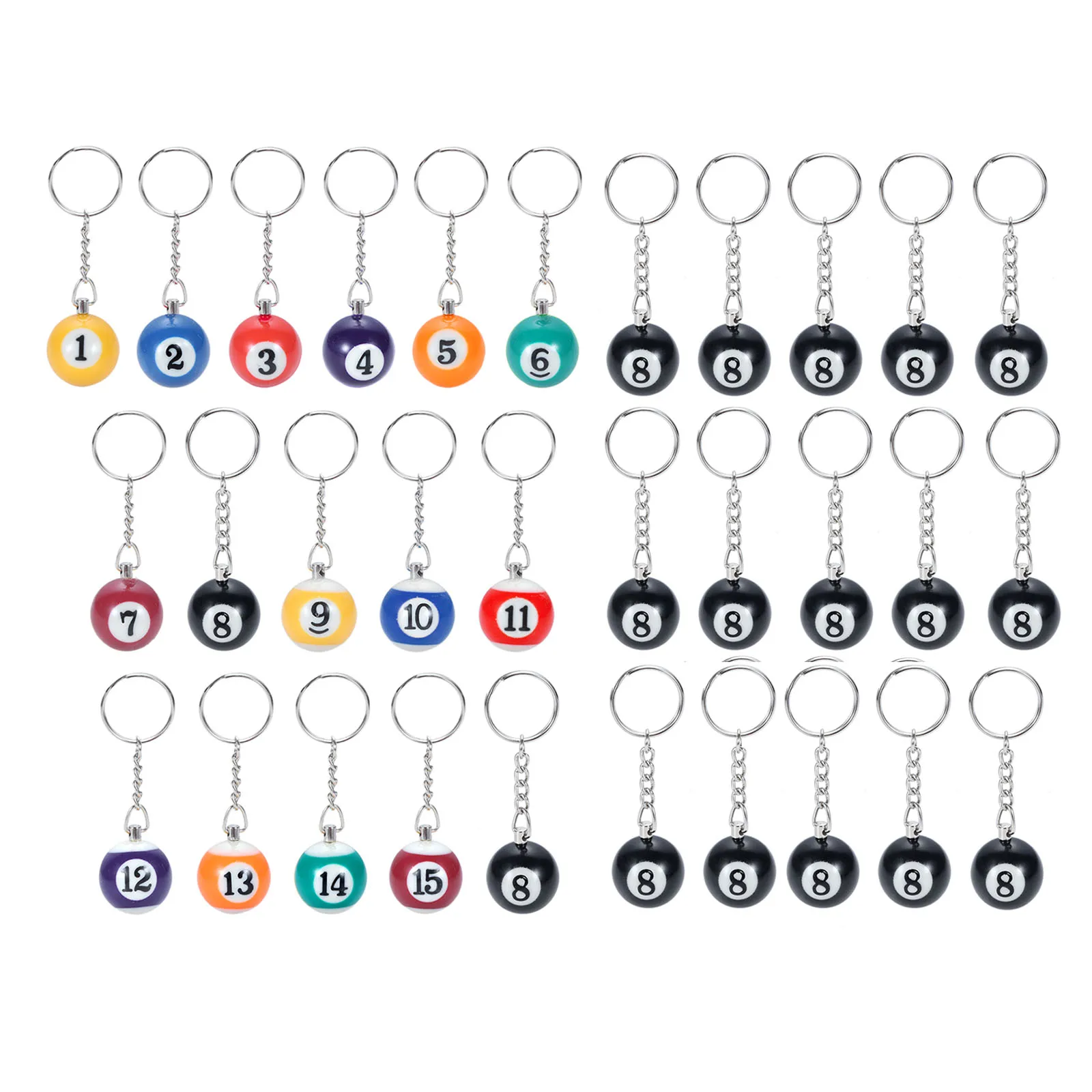 16PcsMiniPoolBilliardShapedKeychainTableBallKeyRingCreative