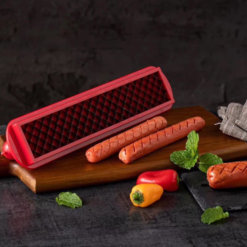 Hot Dog Slicing Tools Criss-Cross Slots Slicer Precision Mesh Slicer Sausage Cutter Stainless Steel Household Kitchen BBQ Tools