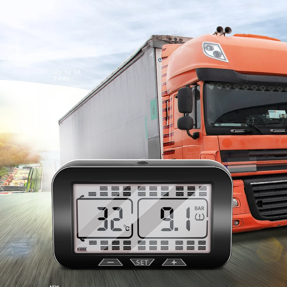 Car Tire Pressure Monitor Trailer Tire Pressure Monitoring System Solar TPMS 217psi Automobile Truck RV Bus Sensor LCD Display Real time Alarm Pressure
