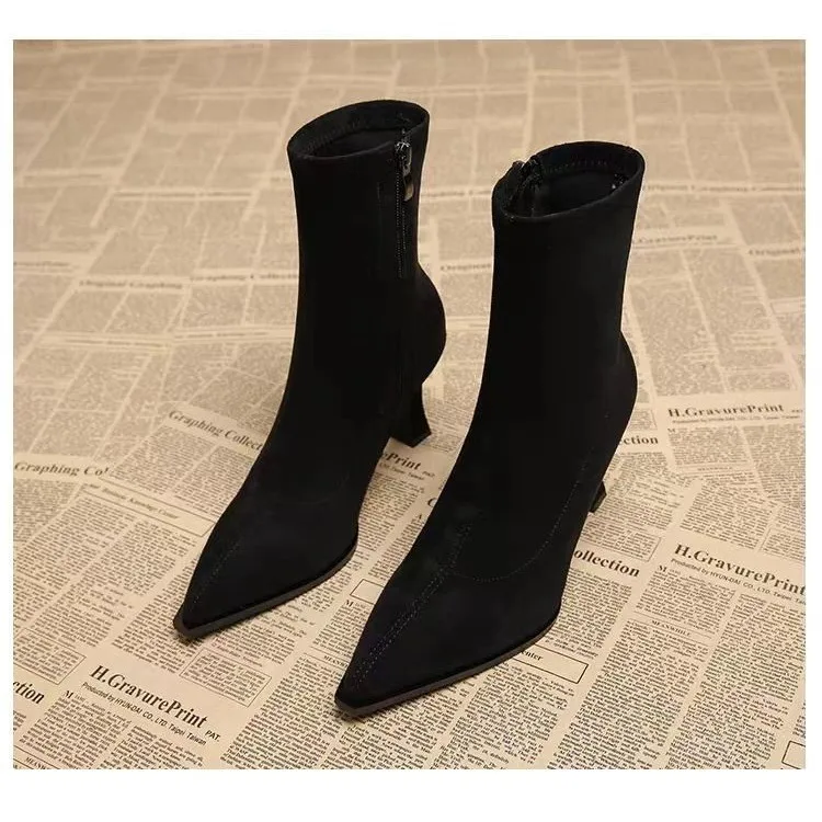 Ankle Boots Women Chunky Mid Heels Suede Shoes Woman Pointed Toe 2025 Trend Winter New Goth Walking Snow Chelsea Botas De Mujer