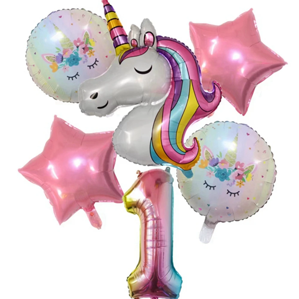 

1Set Rainbow Unicorn Foil Balloon with 32inch Number Kid Unicorn Theme Birthday Party Decoration Baby Shower Girl Helium Globos