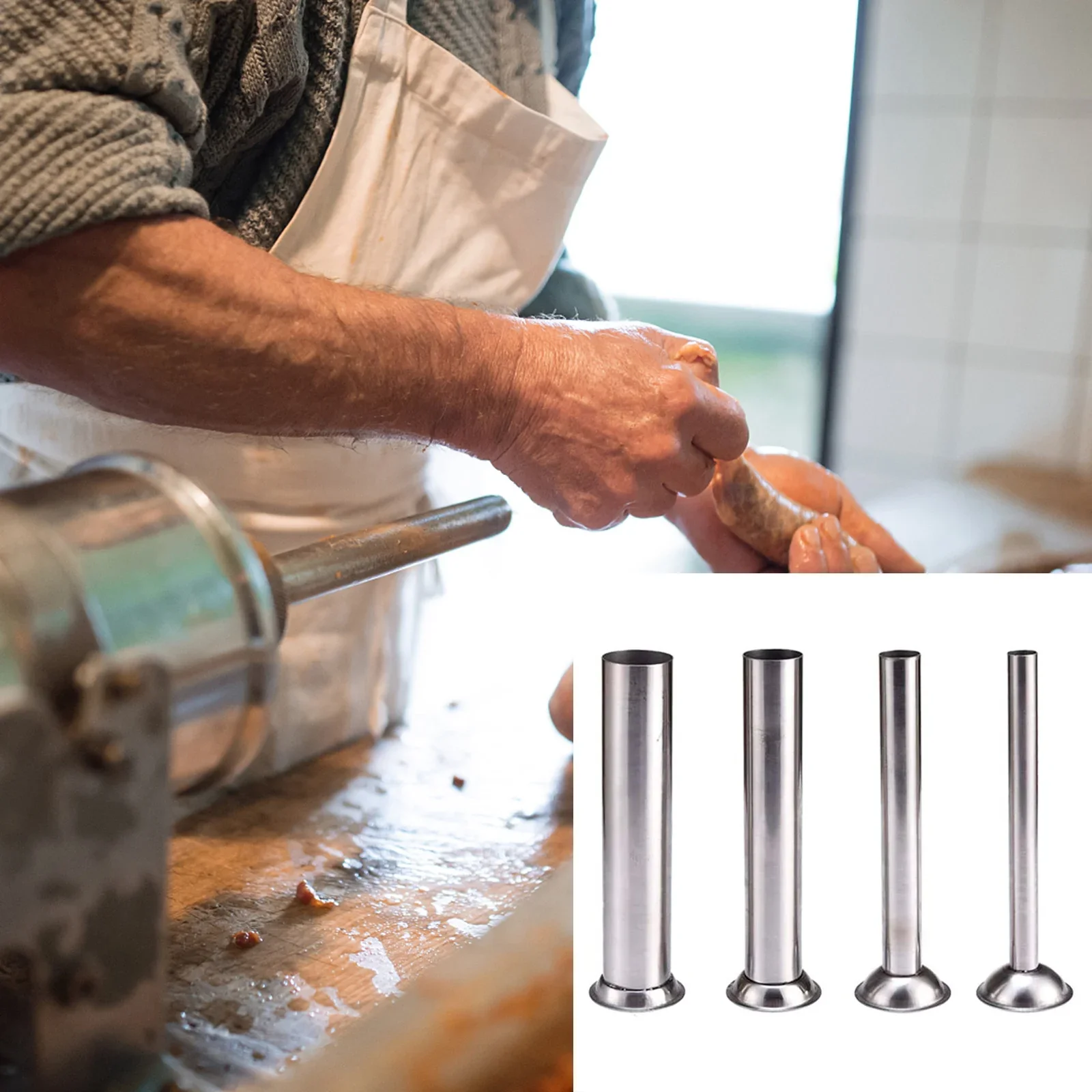 3 Sizes Sausage Stuffer Tubes Stainless Steel Grinder Stuffer Filling Tubes For Sausage Stuffling 1.5cm, 2.2cm, 3.1cm, 3.8cm