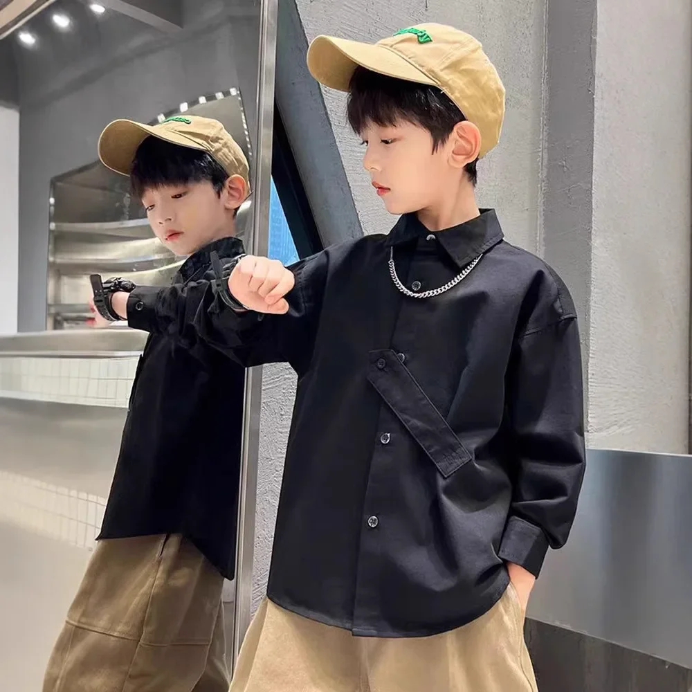 Stylish Long Sleeve Shirt For Boys Korean Version Autumn Collection Children's Top Middle Large Children Fashion Shi