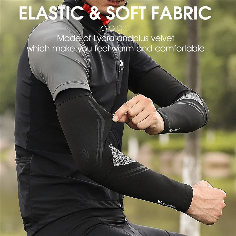 WEST BIKING Winter Fleece Warm Arm Sleeves Breathable Sports Elbow Pads Fitness Arm Covers Cycling Running Basketball Arm Warmer 6
