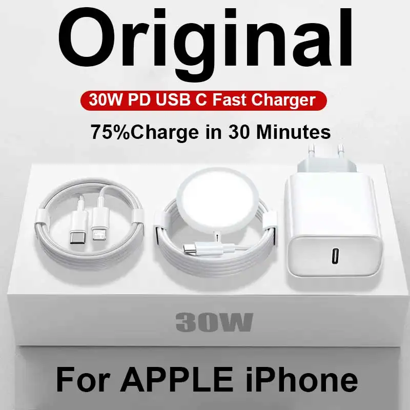 Caricabatterie Rapido Originale da 30W per APPLE iPhone 17 16 15 14 13 12 11 Pro Max Plus, Caricatore Wireless Magnetico Tipo C, Accessori per Telefono