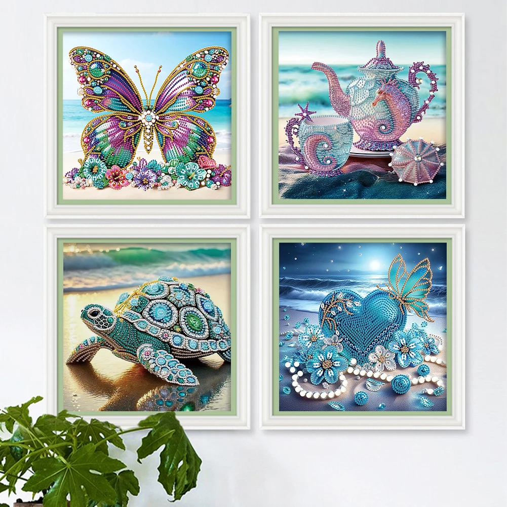 4Pcs 30x30cm Beach 5D DIY Special Shape Crystal Partial Diamond Painting Kit