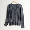 Women's Fashion New 65% Natural Mulberry Silk Cashmere Cotton Blended Casual Versatile Long Sleeve V-neck Solid Color Cardigan 4
