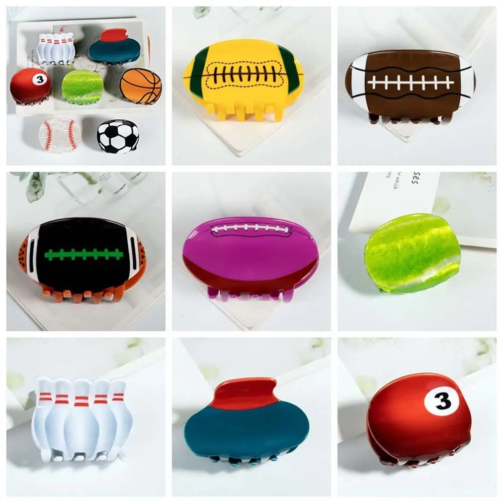 Bowling Rugby Hair Claw Fashion Tennis Billiard Acrylic Shark Clip Large Size Oval Shape Football Hair Clip Ladies/Girls new acrylic hair claw clips vintage mosaic plaid checkered grid geometric large clamps shark clip ins women hair accessories