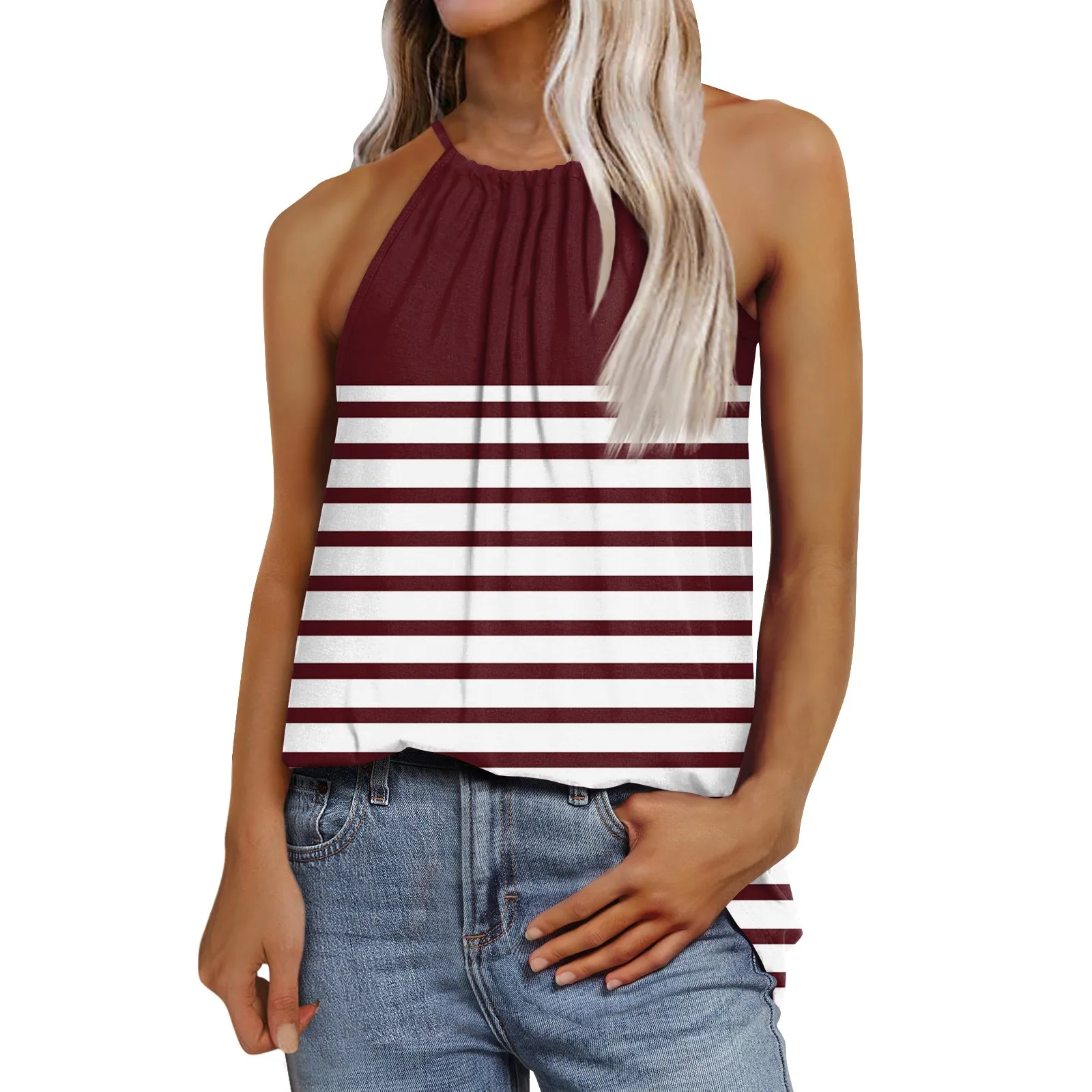 

футболки женские Women'S Fashion Casual Sleeveless Printed Adjustable Straps Vest T-Shirt Top Ropa De Mujer Sleeveless T-Shirt