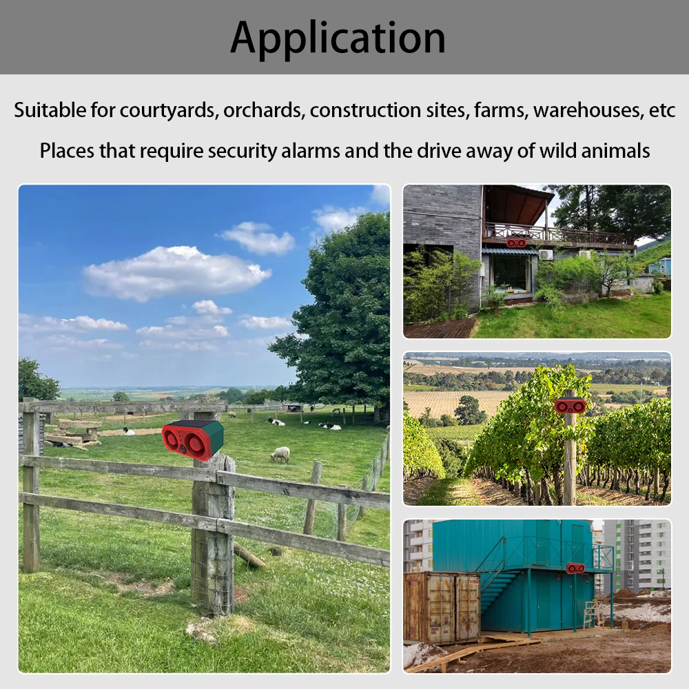 Solar Alarm Animal Repeller Two Speakers Recording Motion Detection Alarm Sensor Flash Sensing Extra Large Volume