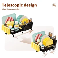 Expandable Dish drying rack Kitchen countertop tablewares storage rack Multifuctional Drained board Sturdy Black 2