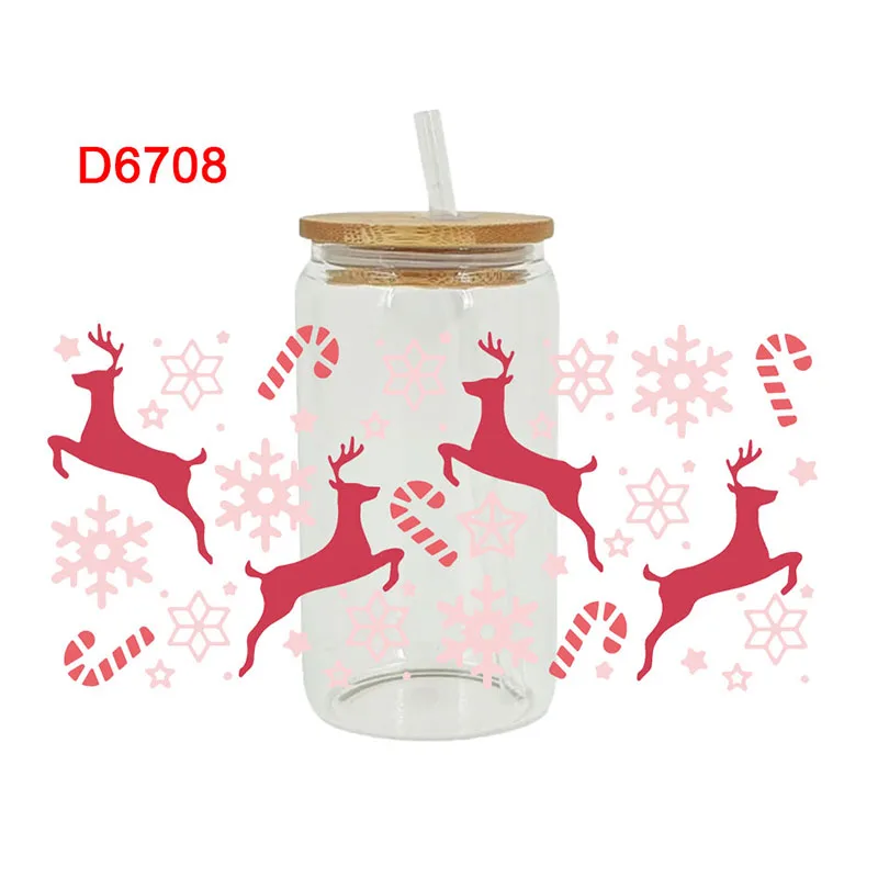 3D UV DTF Transfers Stickers, 16oz Cup Wraps, Merry Christmas Printed for DIY Glass Ceramic Metal Leather Etc D6648