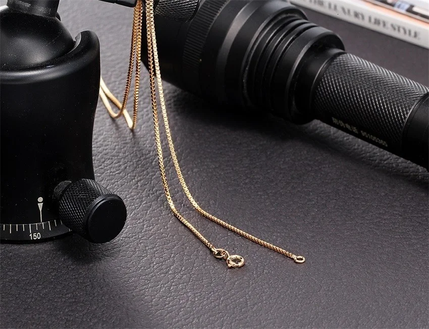 35cm-80cm 1mm Dünne Goldfarbene Messing-Kastenkette Halskette Mehrreihige Ketten für Damen Herren Jungen Mädchen Schmuck – Detail 4