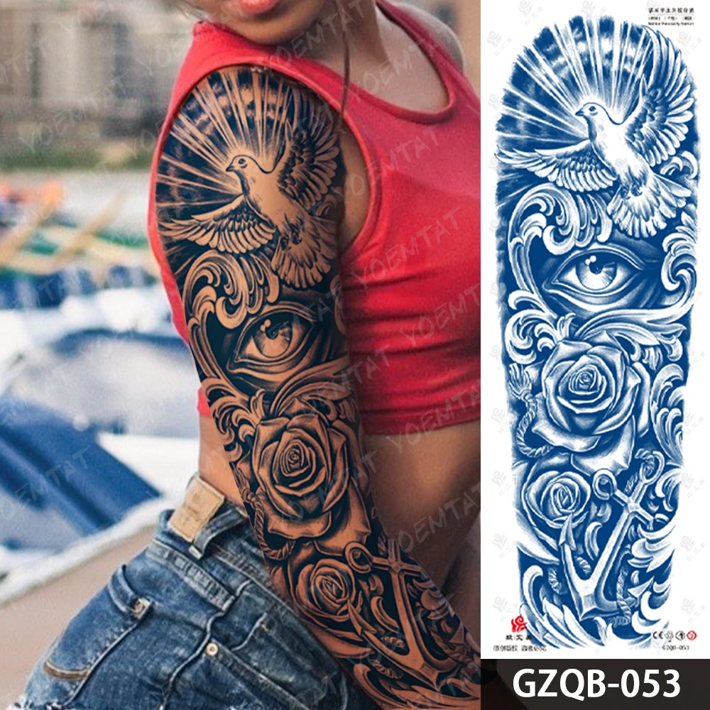 Autocollant de tatouage temporaire imperméable, colombe de la paix, grand  bras complet, encre de jus, oeil de Rose, ancre croisée, faux tatouage  d'art corporel pour femmes - AliExpress, image size:1000x1000