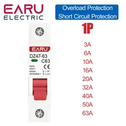 Single - Pole Mini Circuit Breaker, C - Type, 230/400V, 50/60Hz, 3A - 63A, Din Rail Mount - 1P 63A