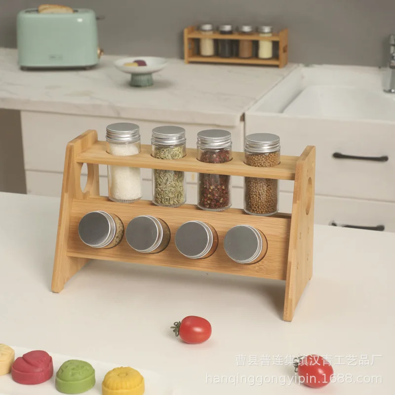 Spot Bamboo Kitchen Seasoning Rack Solid Wood Seasoning Bottle Multi-layer Storage Rack Wooden Desktop Spice Display