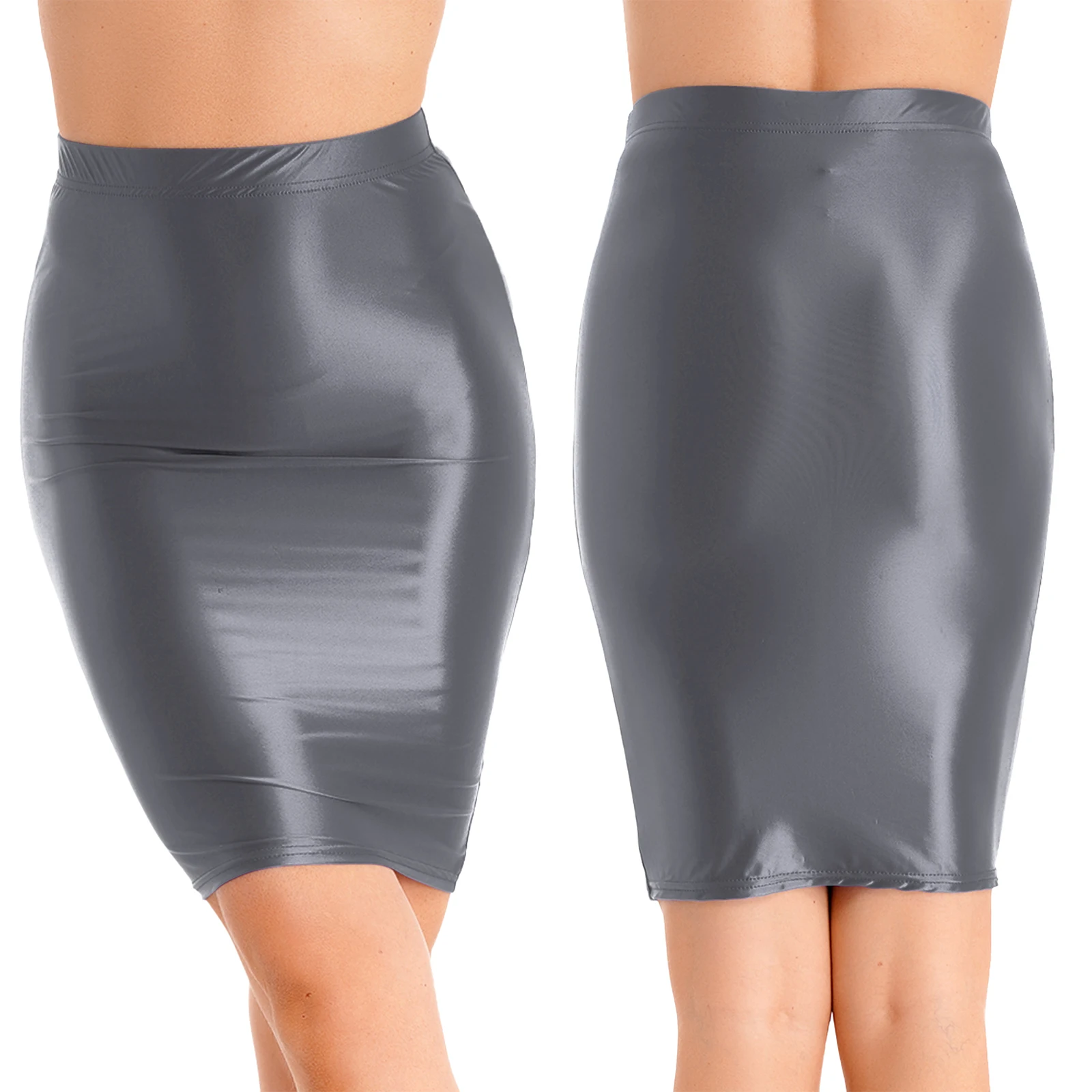 thumbnail image 1 of Minifaldas ceñidas para mujer, ropa de fiesta Rave brillante, informal, elástica, de Color sólido, de cintura alta, 1 of 5