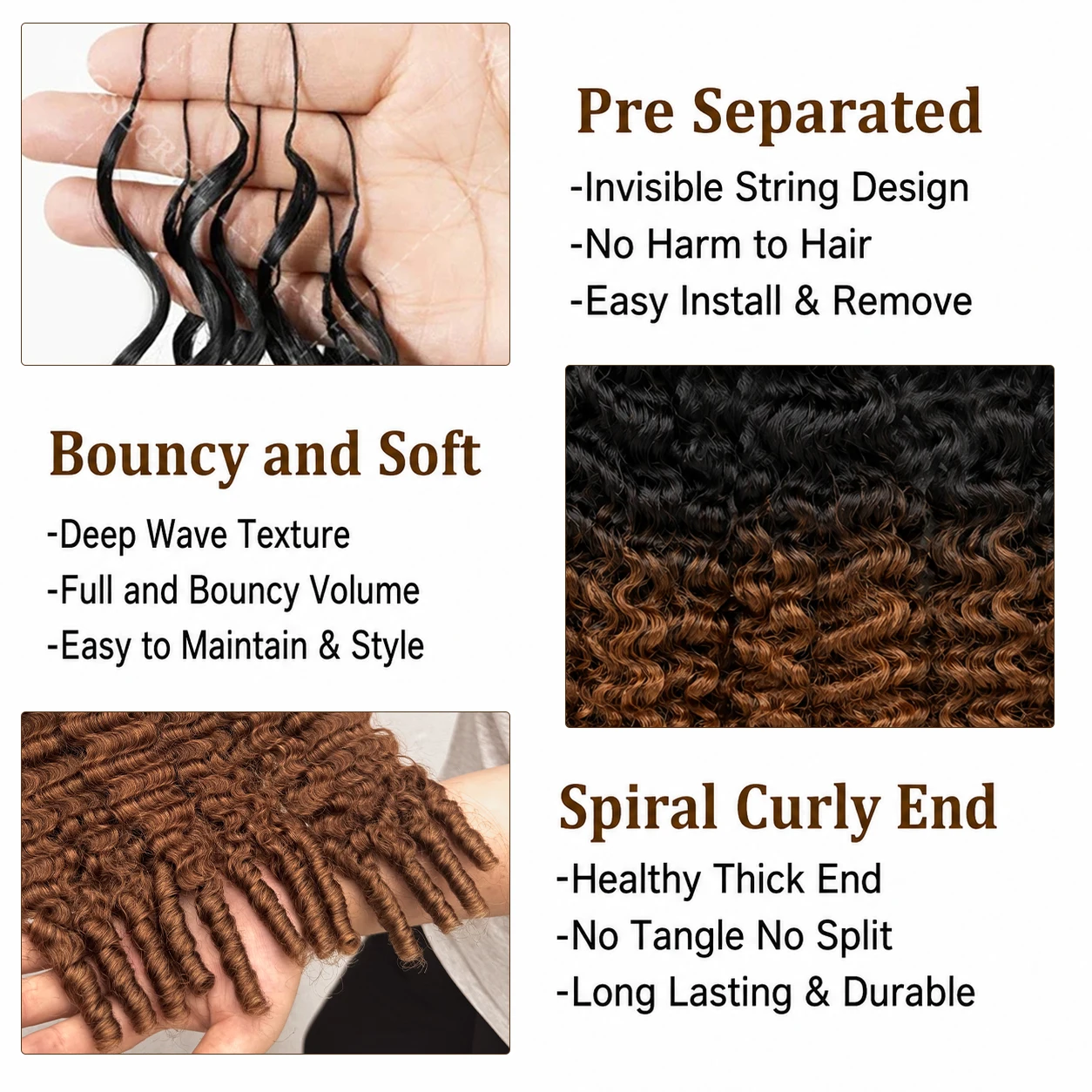 #4/27 Burmese Curly Crochet Human Hair 12A Water Wave With Spiral Curly End Miracle Knots Feather Crochet Hair For Boho Braiding 4