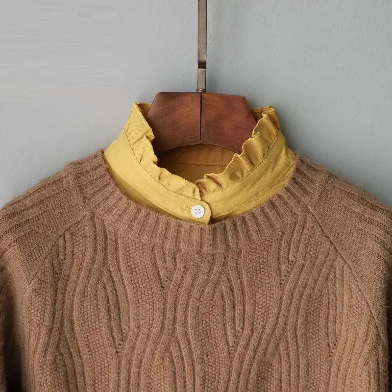 Yellow Cotton Fake Collar Women Blouse Shirt Decor False Collar Top Woman Detachable Collar Shirt Women Tie Removable Half Shirt