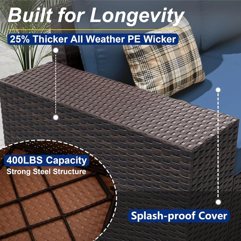 13-piece outdoor patio sectional sofa set with 43-inch propane gas fire pit table in pe wicker rattan style