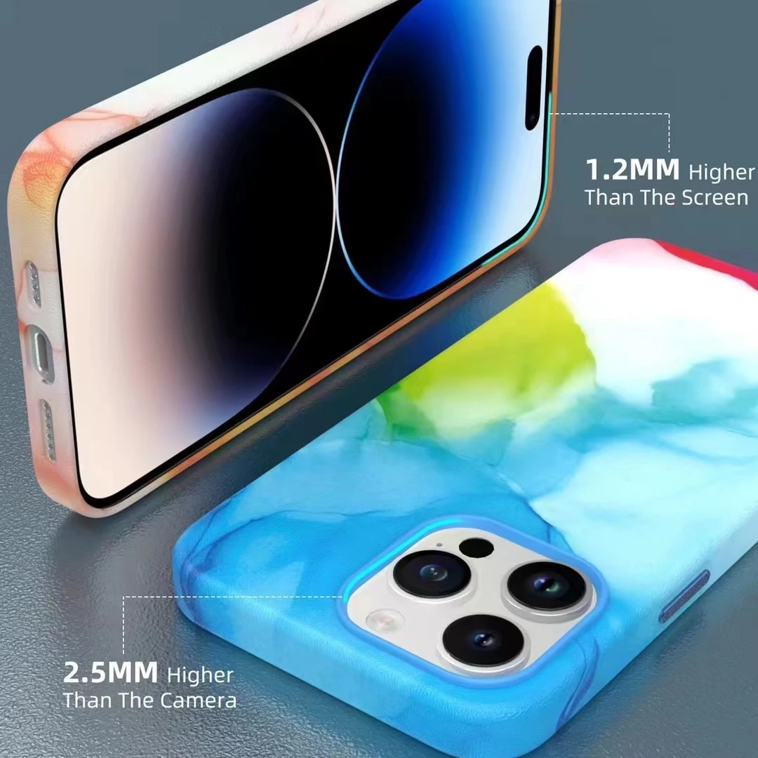 For Magsafe Magnetic Charging Leather Case for iPhone 14 12 13 Pro Max 14 Pro Original Shockproof Gradient ink Color Cover