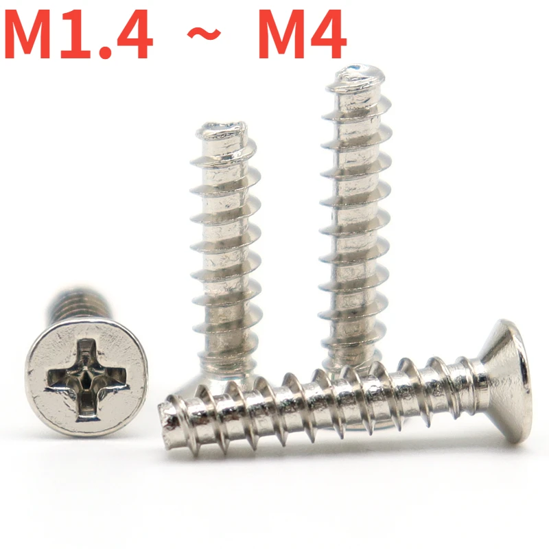 

M1.4 M1.7 M2 M2.3 M2.6 M3 M3.5 M4 Phillips Countersunk Flat Tail Self Tapping Screws Flat End Small Bolts Nickel Plated