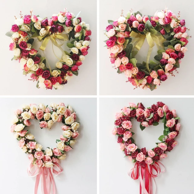 Valentines Wreath For Front Door Heart Shape Artificial Rose