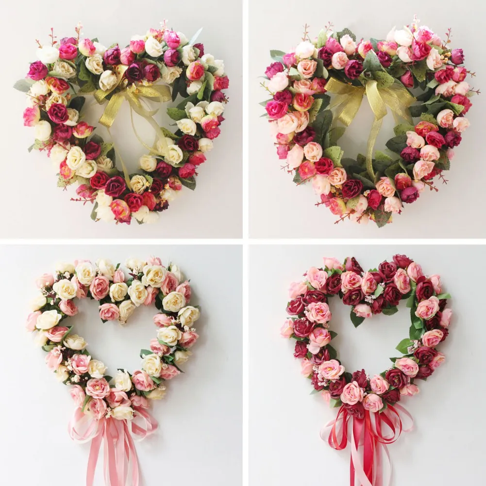 Ghirlanda di san valentino per porta d'ingresso a forma di cuore ghirlanda  di fiori artificiali rosa ghirlanda di seta finta peonia decorazione da  appendere a parete - AliExpress