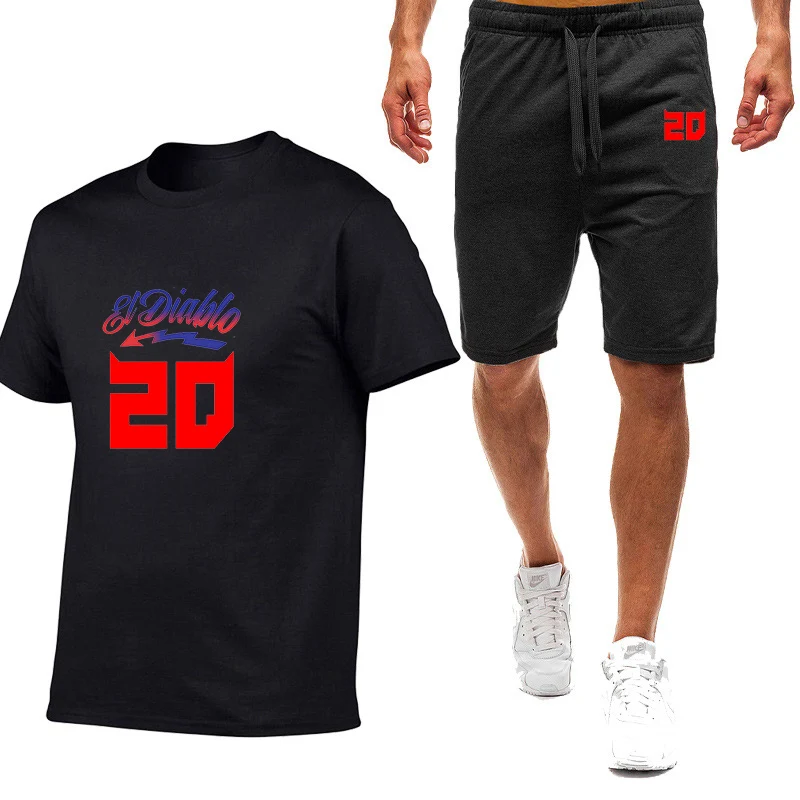 Mens Summer Motorcycle Racing Crewneck T-Shirt and Shorts Set
