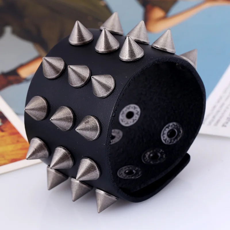 Punk rock rivet spike accessories Leather Bracelet