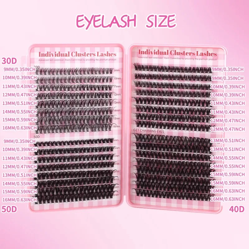 640 Clusters Thick False Eyelashes Kits Large Capacity Self-Adhesive Cross DIY Individual Extension with Tweezers Comb Glue Set