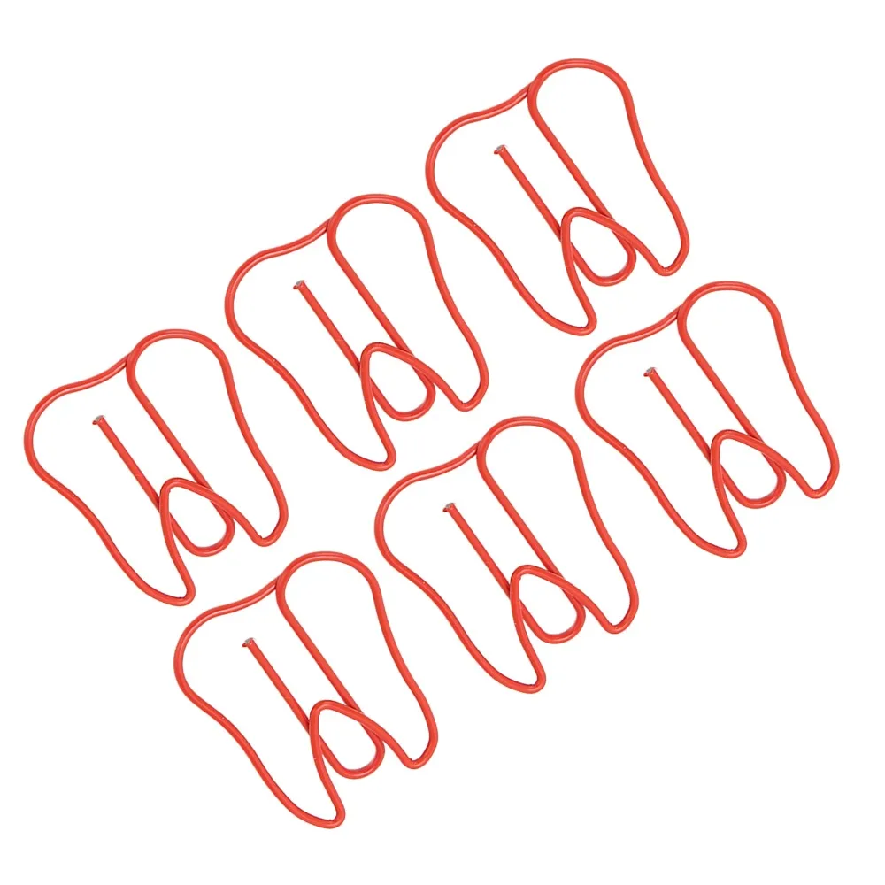 100Pcs 빨간색/노란색 종이 클립 플라스틱 코팅 금속 치아 모양 귀여운 종이 클립 작은 크기 미끄러짐 방지 사무실 클립