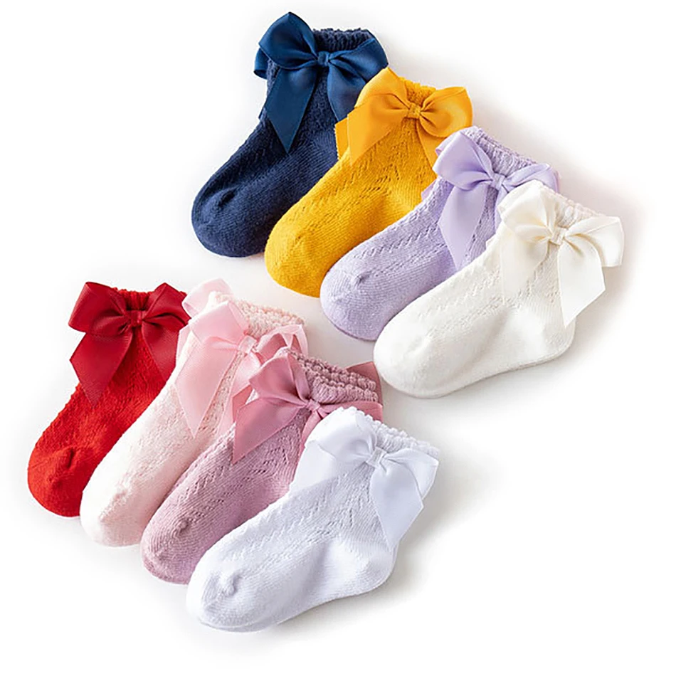 

1-3Years Newborn Baby Ankle Socks With Bows Cotton Sock For Girls Summer Hollow Out Toddlers Girl Frilly Socks Infant Floor Sock