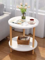 Table de chevet ronde et carrée moderne en bois, Double couche, pour la maison, le bureau, la chambre à coucher, le salon, le canapé, Table d'appoint, Table basse 2