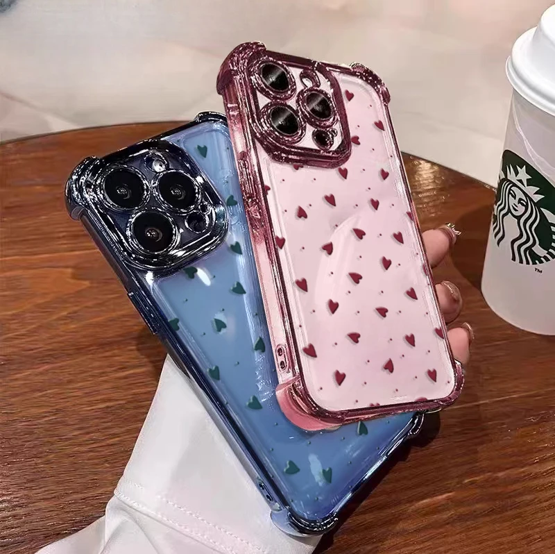 Black Love Heart Bowkont Plating Transparent Phone Case