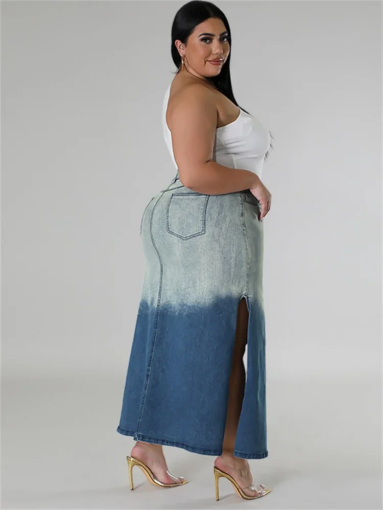 Wmstar Plus Size Only Skirts Women's Clothing Denim Maxi Patchwork Pockets Sexy Medium Stretch Wholesale Dropshipping 2024