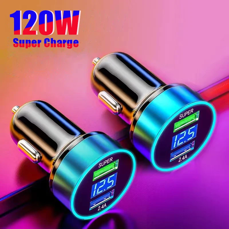 Caricabatterie Auto Rapido USB Doppia Porta 2.1A Per Smartphone - Universale Con LED