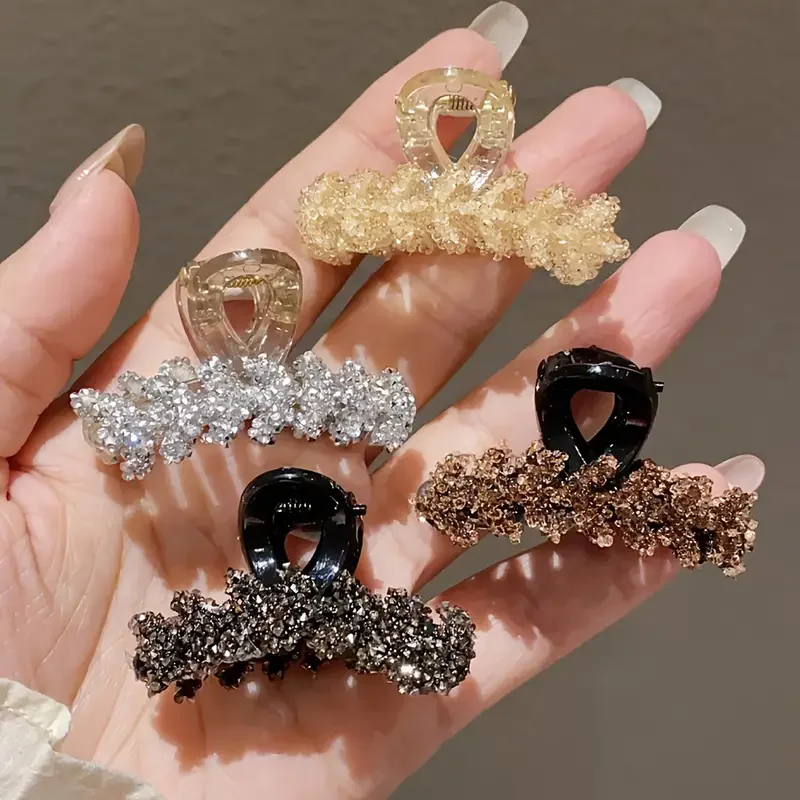 Elegant 4-piece set of colorful rhinestone half woven hair clips, high-end temperament side and bangs clip women's hair clip 1