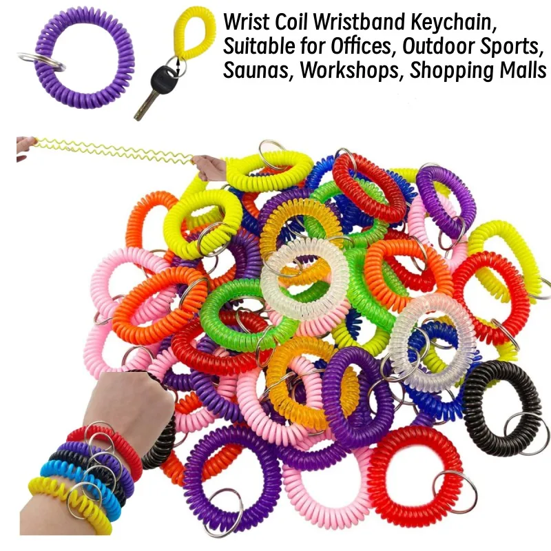 Stretchy Wristband Wristlet Keychain Spring Coil Wire Bracelet Key - Main Image