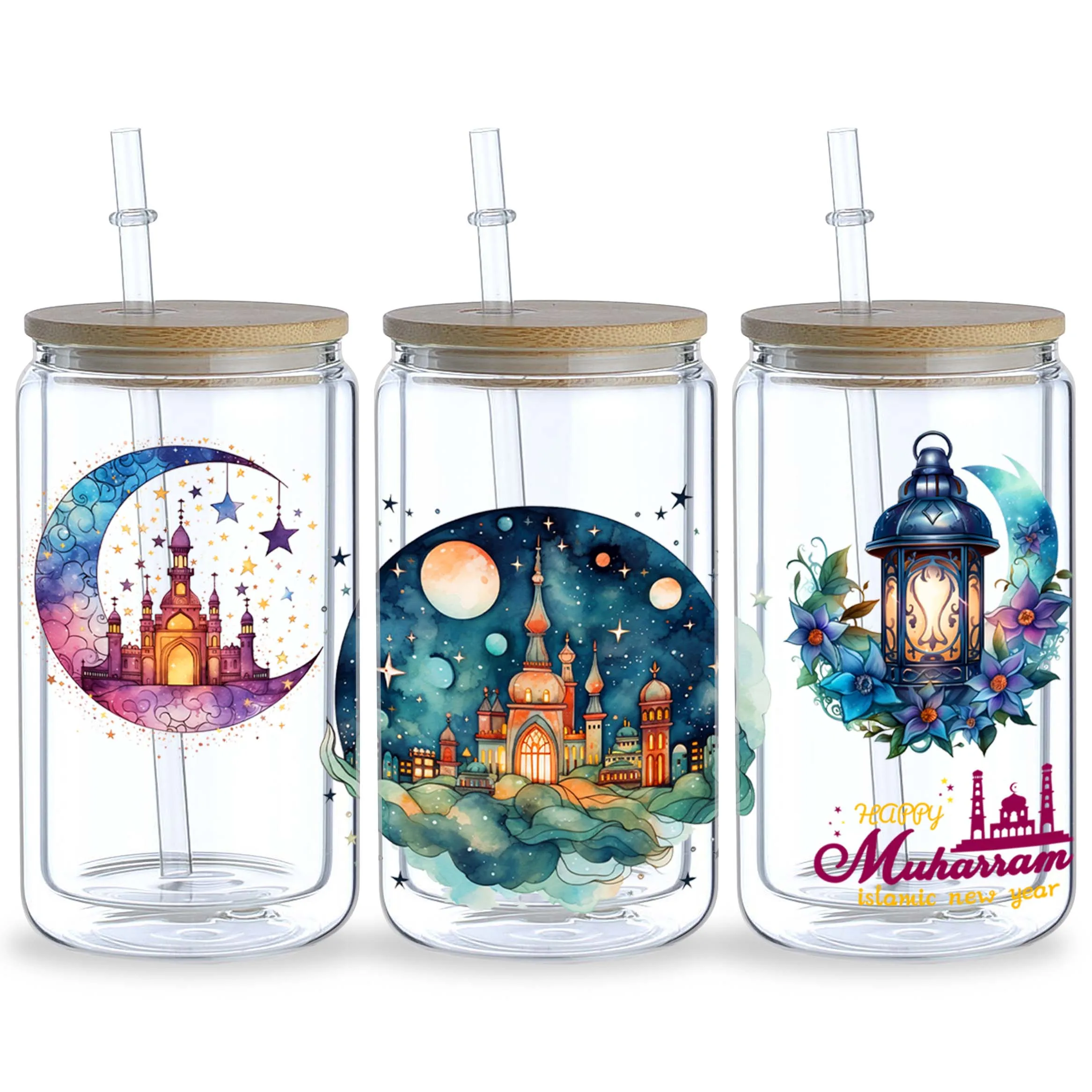 5 sheets islamic new year UV DTF cup stickers, glass DTF transfer stickers, waterproof wipe transfer paper