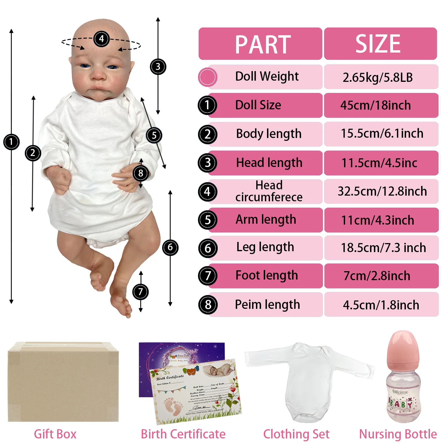 Attyi 18 Inch Girl and Boy Levi Reborn Baby Doll Full Body Solid Silicone Realistic Newborn Doll Toy bebes rerbon silicona