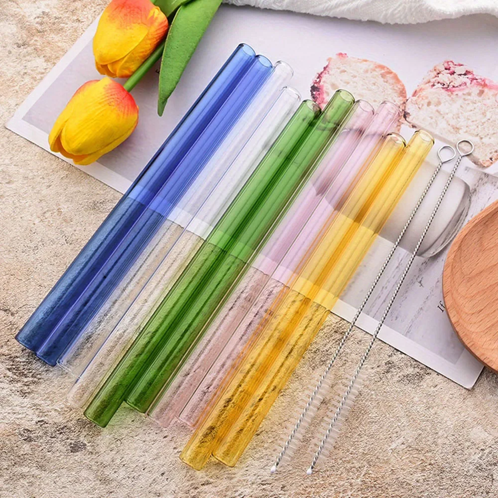 7 Pieces Glass Boba Straws Reusable Glass Drinking Straws Wide Clear 12mm Clear Smoothie for Bubble Tea Milkshakes