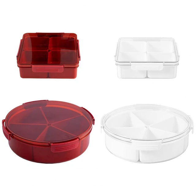 Round Plastic Divided Serving Tray with Lid 4/5 Individual Dishes