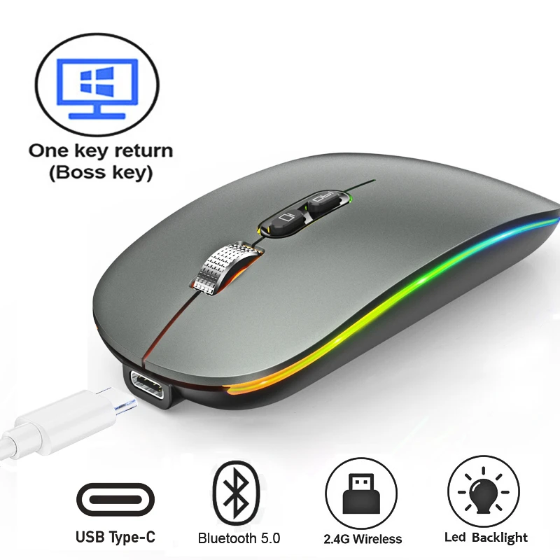 Dual Mode Bluetooth 2.4G Wireless Mouse One-Click Desktop Function Type-C Rechargeable Silent Backlight Mice for Laptop PC New type c wireless mouse rechargeable bluetooth silent ergonomic computer 5 speed dpi for tablet macbook air laptop gaming office