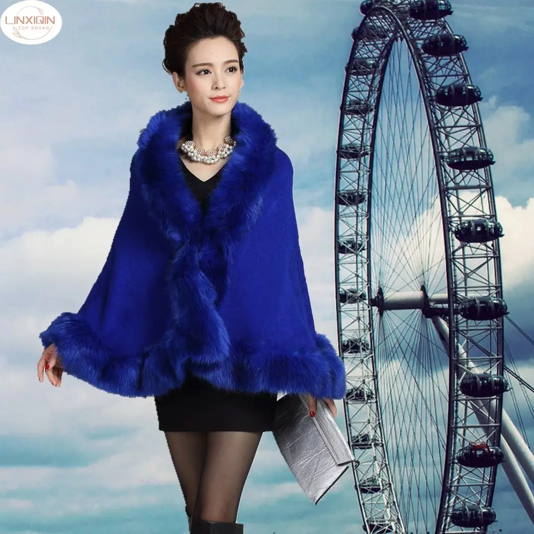 

LINXIQIN 2024 Winter Women Faux Fox Fur Collar Jacket Warm Cashmere Coat Wool Woolen Ladies Outerwear Streetwear Fashion