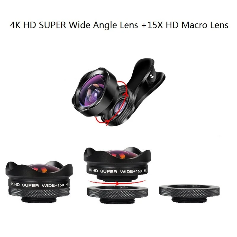 Premium 15X 4K HD 2-in-1 Macro and Wide Angle Phone Camera Lens
